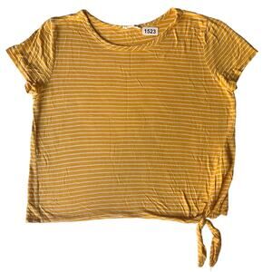 Olivia Rae Women’s Short Sleeve Tank Top Size L, Yellow White Stripes